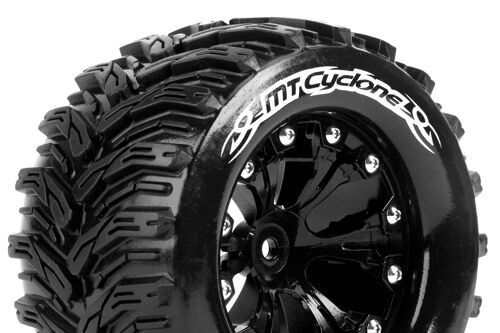 Louise RC - MT-CYCLONE - 1-10 Monster Truck Tire Set - Mounted - Soft - Black 2.8 Wheels - 0-Offset - Hex 12mm - L-T3226SB