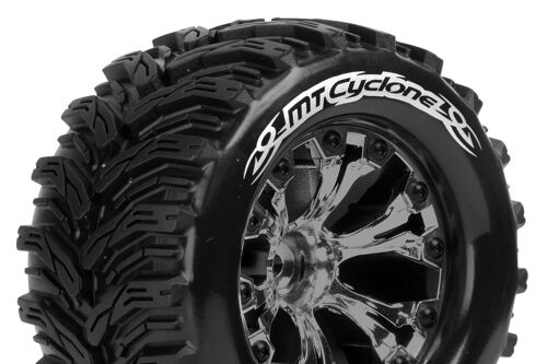 Louise RC - MT-CYCLONE - 1-10 Monster Truck Tire Set - Mounted - Soft - Black Chrome 2.8 Wheels - Hex 14mm - L-T3226SBCM
