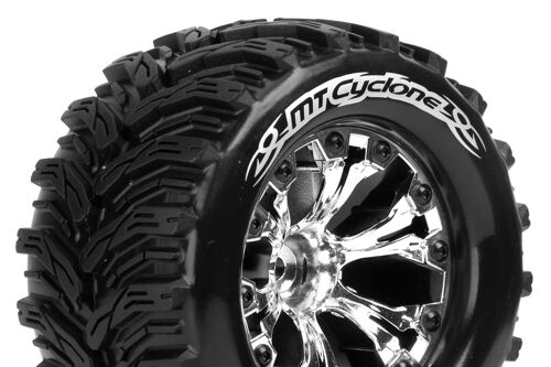 Louise RC - MT-CYCLONE - 1-10 Monster Truck Tire Set - Mounted - Soft - Chrome 2.8 Wheels - Hex 12mm - L-T3226SC