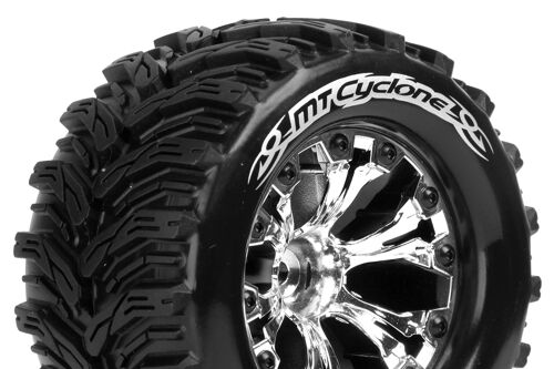 Louise RC - MT-CYCLONE - 1-10 Monster Truck Tire Set - Mounted - Soft - Chrome 2.8 Wheels - 1/2-Offset - Hex 12mm - L-T3226SCH