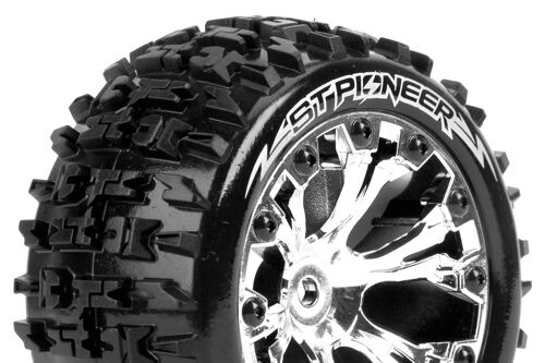 Louise RC - ST-PIONEER - 1-10 Stadium Truck Tire Set - Mounted - Soft - Chrome 2.8 Wheels - 0-Offset - Hex 12mm - L-T3227SC