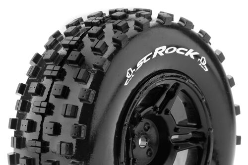 Louise RC - SC-ROCK - 1-10 Short Course Tire Set - Mounted - Soft - Black Wheels - Hex 17mm - L-T3229SBM