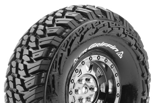 Louise RC - CR-GRIFFIN - 1-10 Crawler Tire Set - Mounted - Super Soft - Black Chrome 1.9 Wheels - Hex 12mm - L-T3230VBC