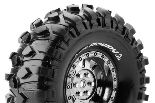 Louise RC - CR-ROWDY - 1-10 Crawler Tire Set - Mounted - Super Soft - Black Chrome 1.9 Wheels - Hex 12mm - L-T3233VBC