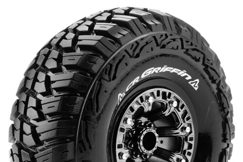 Louise RC - CR-GRIFFIN - 1-10 Crawler Tire Set - Mounted - Super Soft - Black Chrome 2.2 Wheels - Hex 12mm - L-T3235VBC