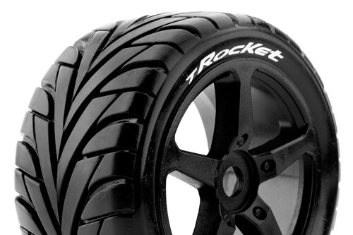Louise RC - T-ROCKET - 1-8 Truggy Tire Set - Mounted - Soft - Black Spoke Wheels - 0-Offset - Hex 17mm - L-T3250SB