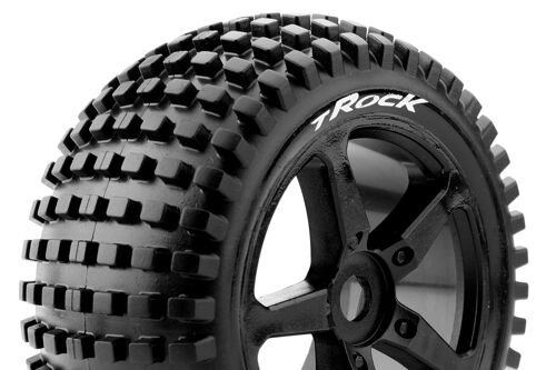 Louise RC - T-ROCK - 1-8 Truggy Tire Set - Mounted - Soft - Black Spoke Wheels - 0-Offset - Hex 17mm - L-T3251SB
