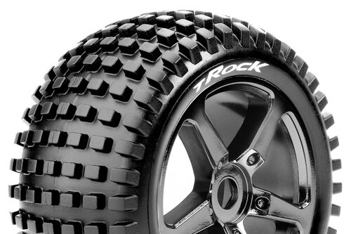 Louise RC - T-ROCK - 1-8 Truggy Tire Set - Mounted - Soft - Black-Chrome Spoke Wheels - 0-Offset - Hex 17mm - L-T3251SBC
