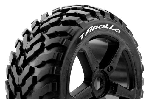 Louise RC - T-APOLLO - 1-8 Truggy Tire Set - Mounted - Soft - Black Spoke Wheels - 0-Offset - Hex 17mm - L-T3252SB