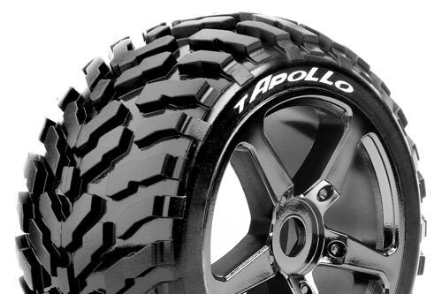 Louise RC - T-APOLLO - 1-8 Truggy Tire Set - Mounted - Soft - Black-Chrome Spoke Wheels - 0-Offset - Hex 17mm - L-T3252SBC