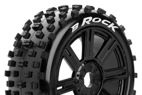 Louise RC - B-ROCK - 1-8 Buggy Tire Set - Mounted - Soft - Black Spoke Wheels - Hex 17mm - L-T3270SB