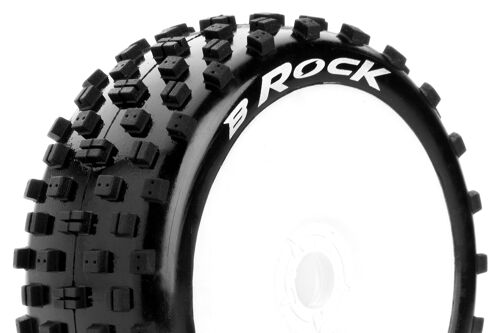 Louise RC - B-ROCK - 1-8 Buggy Tire Set - Mounted - Soft - White Wheels - Hex 17mm - L-T3270SW