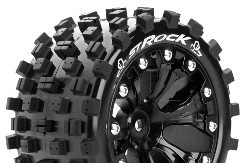 Louise RC - ST-ROCK - 1-10 Stadium Truck Tire Set - Mounted - Sport - Black 2.8 Wheels - 0-Offset - Hex 12mm - L-T3273SB