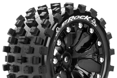 Louise RC - ST-ROCK - 1-10 Stadium Truck Tire Set - Mounted - Sport - Black 2.8 Wheels - 1/2-Offset - Hex 12mm - L-T3273SBH