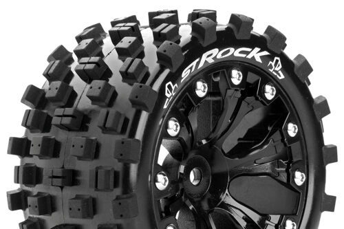 Louise RC - ST-ROCK - 1-10 Stadium Truck Tire Set - Mounted - Sport - Black 2.8 Wheels - Hex 14mm - L-T3273SBM