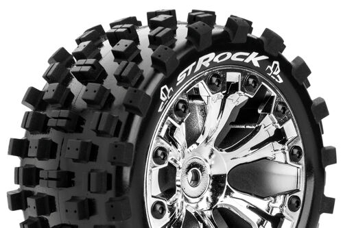Louise RC - ST-ROCK - 1-10 Stadium Truck Tire Set - Mounted - Sport - Chrome 2.8 Wheels - 0-Offset - Hex 12mm - L-T3273SC