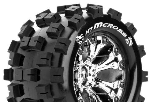 Louise RC - MT-MCROSS - 1-10 Monster Truck Tire Set - Mounted - Sport - Chrome 2.8 Wheels - 0-Offset - Hex 12mm - L-T3274SC