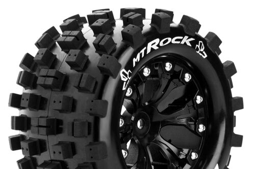 Louise RC - MT-ROCK - 1-10 Monster Truck Tire Set - Mounted - Sport - Black 2.8 Wheels - 0-Offset - 12mm - L-T3275SB