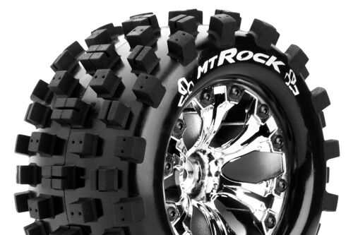 Louise RC - MT-ROCK - 1-10 Monster Truck Tire Set - Mounted - Sport - Chrome 2.8 Wheels - 0-Offset - 12mm - L-T3275SC