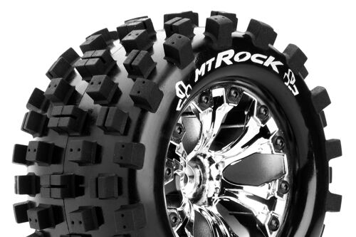 Louise RC - MT-ROCK - 1-10 Monster Truck Tire Set - Mounted - Sport - Chrome 2.8 Wheels - 1/2-Offset - Hex 12mm - L-T3275SCH