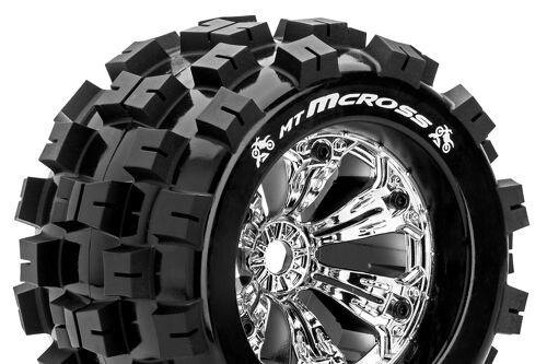 Louise RC - MT-MCROSS - 1-8 Monster Truck Tire Set - Mounted - Sport - Felgen 3.8 Chrom - 0-Offset - Hex 17mm - L-T3276C