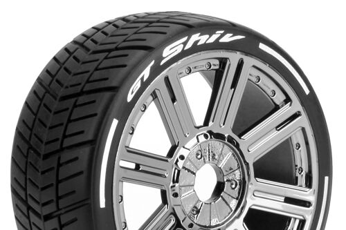 Louise RC - MFT - GT-SHIV - 1-8 Buggy Tire Set - Mounted - Soft - Black Chrome Spoke Wheels - Hex 17mm - L-T3284SBC