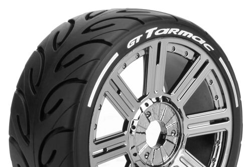 Louise RC - MFT - GT-TARMAC - 1-8 Buggy Tire Set - Mounted - Soft - Black Chrome Spoke Wheels - Hex 17mm - L-T3285SBC