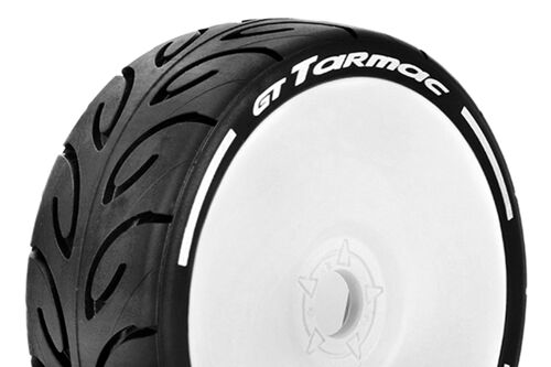 Louise RC - MFT - GT-TARMAC - 1-8 Buggy Tire Set - Mounted - Soft - White Wheels - Hex 17mm - L-T3285SW