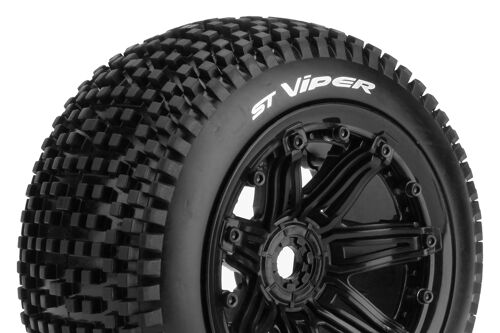 Louise RC - ST-VIPER - 1-8 Stadium Truck Tire Set - Mounted - Sport - Black 3.8 Bead Style Wheels - Hex 17mm - L-T3289B
