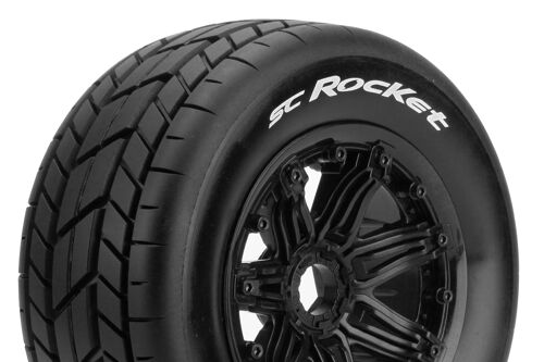 Louise RC - SC-ROCKET - 1-5 Short Course Truck Tire Set - Mounted - Sport - Black Bead-Lock Wheels - Hex 24mm - Rear - L-T3291B