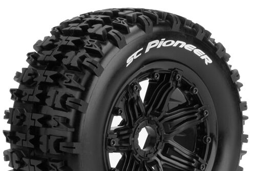 Louise RC - SC-PIONEER - 1-5 Short Course Truck Tire Set - Mounted - Sport - Black Bead-Lock Wheels - Hex 24mm - Rear - L-T3292B