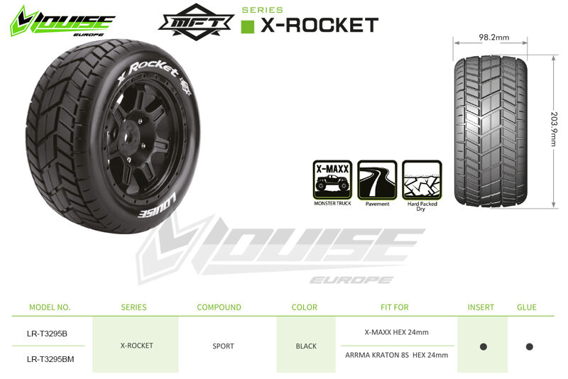 Louise RC - X-Rocket Black for ARRMA Kraton 8S - (2) LR-T3295BM Louise RC - X-Rocket Black for ARRMA Kraton 8S - (2) LR-T3295BM