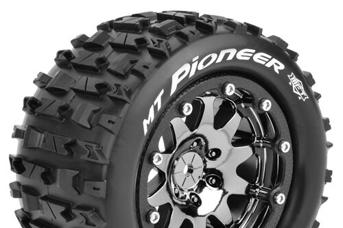 Louise RC - MFT - MT-PIONEER - 1-10 Monster Truck Tire Set - Mounted - Sport - Black 2.8 Bead-Lock Wheels - 1/2-Offset - Hex 14mm - L-T3308SBM
