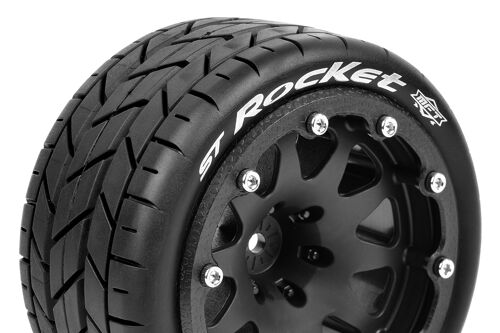Louise RC - MFT - ST-ROCKET - 1-10 Monster Truck Tire Set - Mounted - Sport - Black 2.8 Bead-Lock Wheels - 1/2-Offset - Hex 12mm - L-T3311SBH