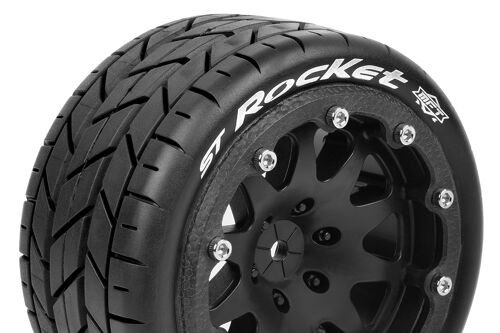Louise RC - MFT - ST-ROCKET - 1-10 Monster Truck Tire Set - Mounted - Sport - Black 2.8 Bead-Lock Wheels - 1/2-Offset - Hex 14mm - L-T3311SBM