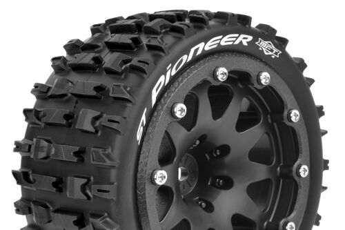 Louise RC - MFT - ST-PIONEER - 1-10 Monster Truck Tire Set - Mounted - Sport - Black 2.8 Bead-Lock Wheels - 1/2-Offset - Hex 12mm - L-T3312SBH