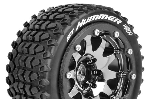 Louise RC - MFT - ST-HUMMER - 1-10 Monster Truck Tire Set - Mounted - Sport - Black Chrome 2.8 Bead-Lock Wheels - 1/2-Offset - Hex 12mm - L-T3314SBCH