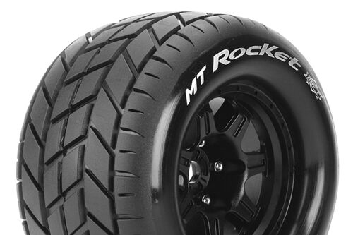 Louise RC - MFT - MT-ROCKET - 1-8 Monster Truck Tire Set - Mounted - Sport - Black 3.8 Bead Style Wheels - 0-Offset - Hex 17mm - L-T3320B