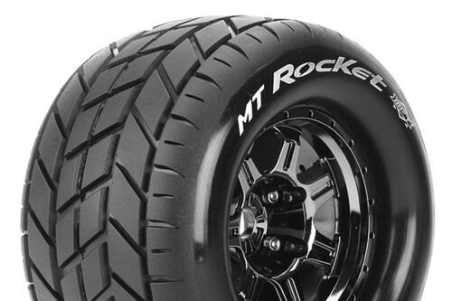 Louise RC - MFT - MT-ROCKET - 1-8 Monster Truck Tire Set - Mounted - Sport - Black Chrome 3.8 Bead Style Wheels - 0-Offset - Hex 17mm - L-T3320BC