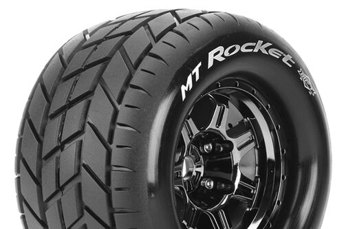 Louise RC - MFT - MT-ROCKET - 1-8 Monster Truck Tire Set - Mounted - Sport - Black Chrome 3.8 Bead Style Wheels - 1/2-Offset - Hex 17mm - L-T3320BCH