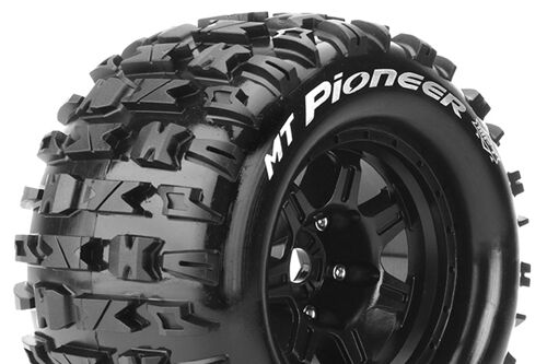 Louise RC - MFT - MT-PIONEER - 1-8 Monster Truck Tire Set - Mounted - Sport - Black 3.8 Bead Style Wheels - 0-Offset - Hex 17mm - L-T3321B