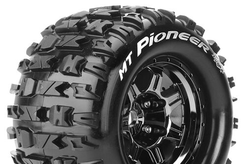 Louise RC - MFT - MT-PIONEER - 1-8 Monster Truck Tire Set - Mounted - Sport - Black Chrome 3.8 Bead Style Wheels - 1/2-Offset - Hex 17mm - L-T3321BCH