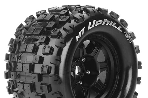 Louise RC - MFT - MT-UPHILL - 1-8 Monster Truck Tire Set - Mounted - Sport - Black 3.8 Bead Style Wheels - 0-Offset - Hex 17mm - L-T3322B