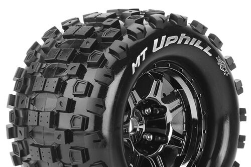 Louise RC - MFT - MT-UPHILL - 1-8 Monster Truck Tire Set - Mounted - Sport - Black Chrome 3.8 Bead Style Wheels - 1/2-Offset - Hex 17mm - L-T3322BCH