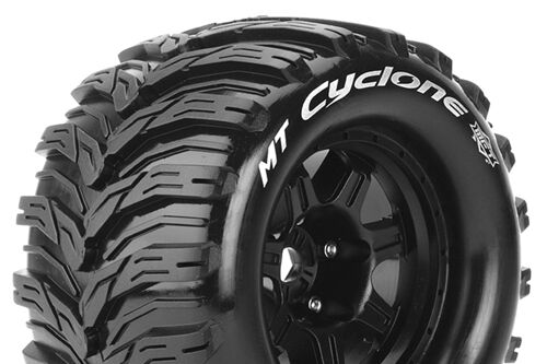 Louise RC - MFT - MT-CYCLONE - 1-8 Monster Truck Tire Set - Mounted - Sport - Black 3.8 Bead Style Wheels - 0-Offset - Hex 17mm - L-T3323B