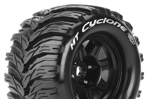 Louise RC - MFT - MT-CYCLONE - 1-8 Monster Truck Tire Set - Mounted - Sport - Black 3.8 Bead Style Wheels - 1/2-Offset - Hex 17mm - L-T3323BH
