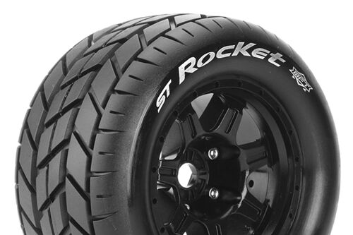 Louise RC - MFT - ST-ROCKET - 1-8 Stadium Truck Tire Set - Mounted - Sport - Black 3.8 Bead Style Wheels - 0-Offset - Hex 17mm - L-T3324B