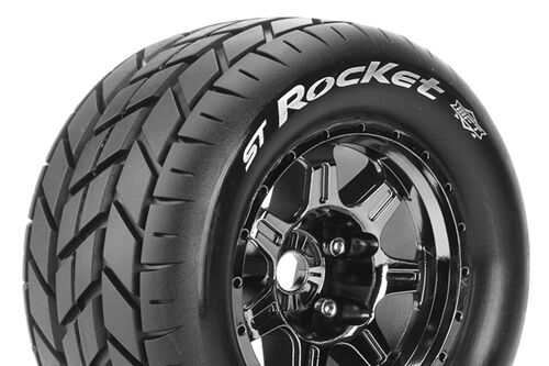 Louise RC - MFT - ST-ROCKET - 1-8 Stadium Truck Tire Set - Mounted - Sport - Black Chrome 3.8 Bead Style Wheels - 0-Offset - Hex 17mm - L-T3324BC
