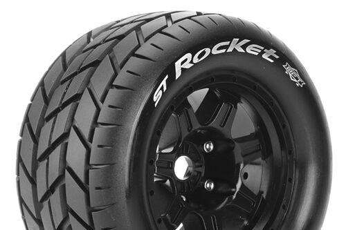 Louise RC - MFT - ST-ROCKET - 1-8 Stadium Truck Tire Set - Mounted - Sport - Black 3.8 Bead Style Wheels - 1/2-Offset - Hex 17mm - L-T3324BH