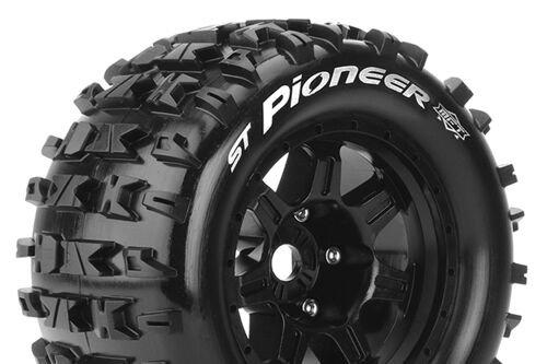 Louise RC - MFT - ST-PIONEER - 1-8 Stadium Truck Tire Set - Mounted - Sport - Black 3.8 Bead Style Wheels - 0-Offset - Hex 17mm - L-T3325B